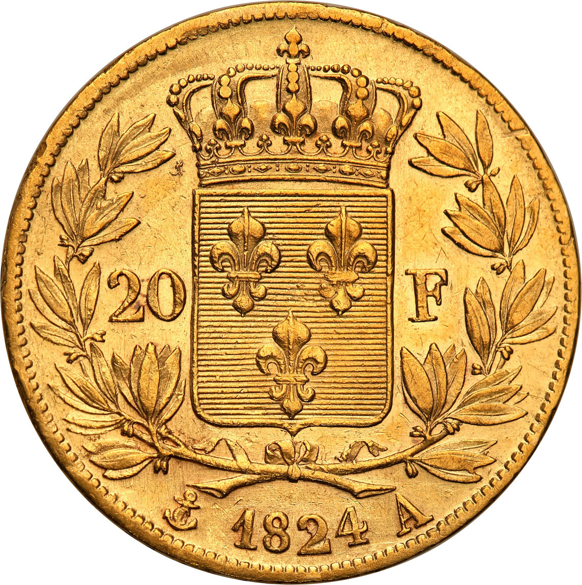 Francja, Ludwik XVIII (1814-1824). 20 franków 1824 A, Paryż